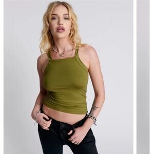 ONE TEASPOON Worn Khaki Olive Green Miami Bamboo Logo Tank Top Size Medium NWT